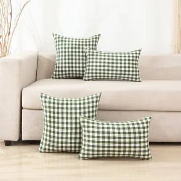 CARRIE HOME Sage Green Plaid Pillow Covers Set of 2