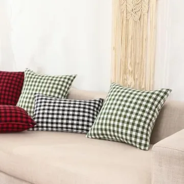 CARRIE HOME Sage Green Plaid Pillow Covers Set of 2