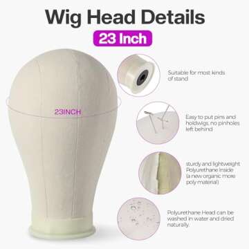 23 Inch Canvas Wig Head with Tripod Stand for Wigs Making