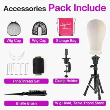 23 Inch Canvas Wig Head with Tripod Stand and Accessories