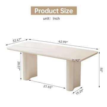 Miuuod 63" Rectangular Dining Table for 4-8 People,Large White Kitchen Tables Dinner Table with Wave...