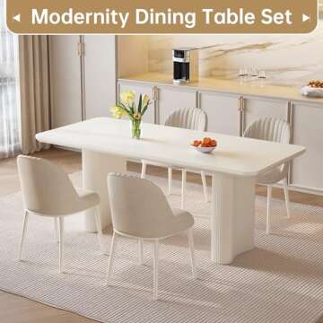 Miuuod 63" Rectangular Dining Table for 4-8 People,Large White Kitchen Tables Dinner Table with Wave Stable Legs, Living Room Furniture(Only Table)