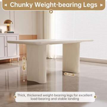 Miuuod 63" Rectangular Dining Table for 4-8 People,Large White Kitchen Tables Dinner Table with Wave Stable Legs, Living Room Furniture(Only Table)