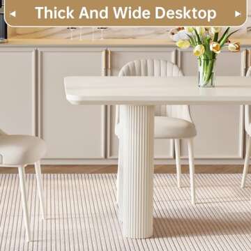 Miuuod 63" Rectangular Dining Table for 4-8 People,Large White Kitchen Tables Dinner Table with Wave Stable Legs, Living Room Furniture(Only Table)