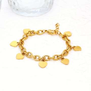 DEAROK Gold Bracelets for Women 14K Gold Plated Charm Bracelet for Women Friendship Bracelet For Women Stainless Steel Bracelet Gift for Women