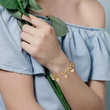DEAROK Gold Bracelets for Women 14K Gold Plated Charm Bracelet for Women Friendship Bracelet For Women Stainless Steel Bracelet Gift for Women