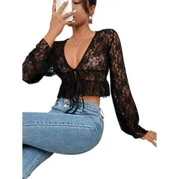 Floerns Women's Floral Lace Crop Top - Chic Elegance