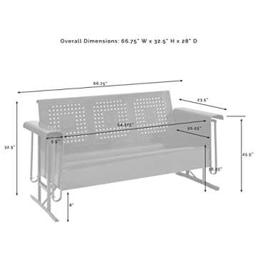 Crosley Furniture Bates Retro Metal Outdoor Sofa Glider, 3-Person Rocking Patio Bench for Porch, Deck, Turquoise Gloss