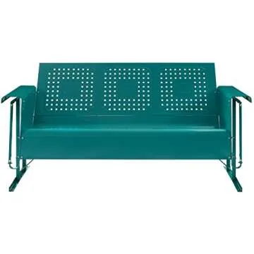 Crosley Furniture Bates Retro Metal Outdoor Sofa Glider, 3-Person Rocking Patio Bench for Porch, Deck, Turquoise Gloss
