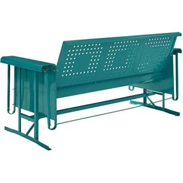 Crosley Furniture Bates Retro Metal Outdoor Sofa Glider, 3-Person Rocking Patio Bench for Porch, Deck, Turquoise Gloss