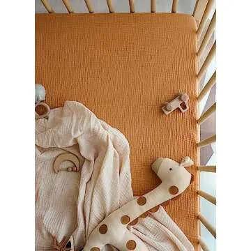 Blissful Diary Muslin Crib Sheets for Girl Boy, Boho Neutral Soft Cotton Baby Sheet for 52''x28'' Standard Crib Mattress, 2 Pack(Retro Yellow&Beige)