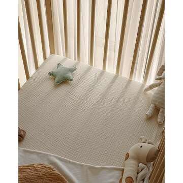 Blissful Diary Muslin Crib Sheets for Girl Boy, Boho Neutral Soft Cotton Baby Sheet for 52''x28'' Standard Crib Mattress, 2 Pack(Retro Yellow&Beige)