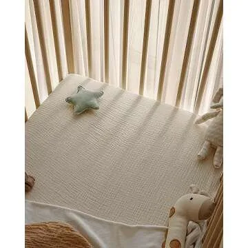 Blissful Diary Muslin Crib Sheets for Girl Boy, Boho Neutral Soft Cotton Baby Sheet for 52''x28'' Standard Crib Mattress, 2 Pack(Retro Yellow&Beige)