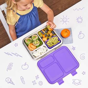 Bentgo Kids Stainless Steel Leak-Resistant Lunch Box - 3-Compartment Bento Style Lunch Box with Bonu...