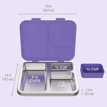 Bentgo Kids Stainless Steel Leak-Resistant Lunch Box - 3-Compartment Bento Style Lunch Box with Bonus Container - Eco-Friendly, Dishwasher Safe, BPA-Free, Ages 3+, Patented Design (Purple)