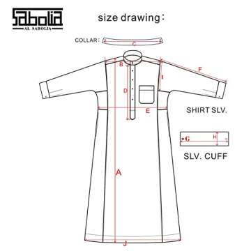 sabolia Saudi Style Arabic Thobe Men’s Arab Robe Men’s Muslim Clothes Ramadan Middle East Ethnic Clothes Cuff Sleeve Size 56 (XL)