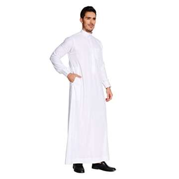 sabolia Saudi Style Arabic Thobe Men’s Arab Robe Men’s Muslim Clothes Ramadan Middle East Ethnic Clothes Cuff Sleeve Size 56 (XL)