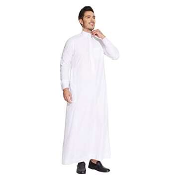 sabolia Saudi Style Arabic Thobe Men’s Arab Robe Men’s Muslim Clothes Ramadan Middle East Ethnic Clothes Cuff Sleeve Size 56 (XL)