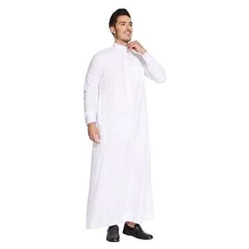sabolia Saudi Style Arabic Thobe Men’s Arab Robe Men’s Muslim Clothes Ramadan Middle East Ethnic Clothes Cuff Sleeve Size 56 (XL)