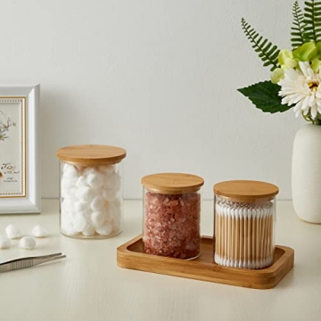 Elegant INIUNIK Glass Qtip Holder Dispenser with Bamboo Lid