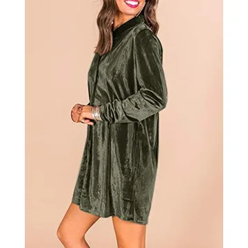 Caitefaso Velvet Button Down Dress - Stylish Comfort for Fall