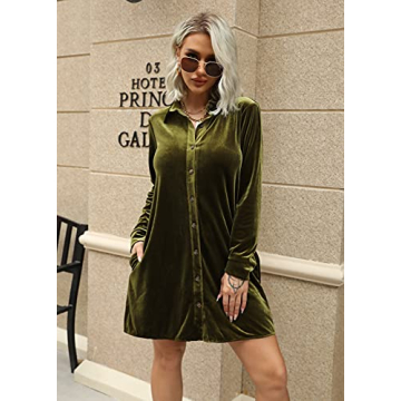 Caitefaso Velvet Button Down Dress - Stylish Comfort for Fall