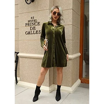 Caitefaso Velvet Button Down Dress - Stylish Comfort for Fall