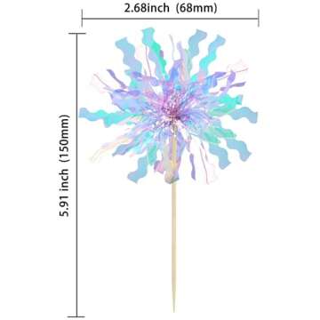 Gyufise 20Pcs Foil Firework Cupcake Toppers Happy Birthday Cake Toppers Sparkle Tinsel Flower Drink Stirrers Cocktail Food Fruit Toothpicks for Valentine's Day Party Supplies Light Blue