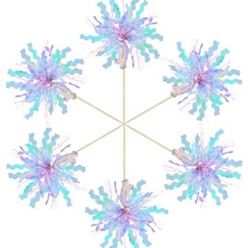 Gyufise 20Pcs Foil Firework Cupcake Toppers Happy Birthday Cake Toppers Sparkle Tinsel Flower Drink Stirrers Cocktail Food Fruit Toothpicks for Valentine's Day Party Supplies Light Blue