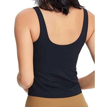 POSHDIVAH Women Sports Bra Longline Padded Tank Top Naked Feeling Workout Fitness Running Yoga Tops Black Medium