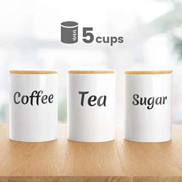 COCOYA Coffee Sugar Tea Ceramic Jars Set, 5¼ cups/42 fl oz Large Capacity Airtight Kitchen Food Sto...