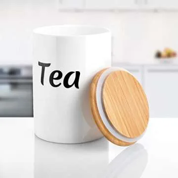 COCOYA Coffee Sugar Tea Ceramic Jars Set, 5¼ cups/42 fl oz Large Capacity Airtight Kitchen Food Storage Containers with Bamboo Lids White Canisters for Countertop, Recipientes para Café, Azúcar y Té