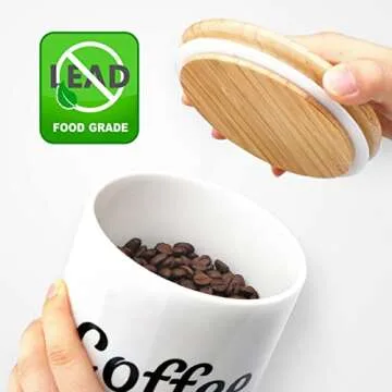 COCOYA Coffee Sugar Tea Ceramic Jars Set, 5¼ cups/42 fl oz Large Capacity Airtight Kitchen Food Storage Containers with Bamboo Lids White Canisters for Countertop, Recipientes para Café, Azúcar y Té