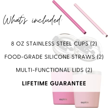 CUPKIN Kids Tumblers Set of 2 Stainless Steel Cups with Straws