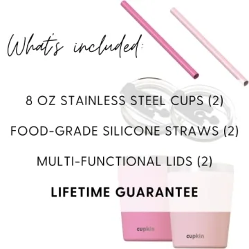 CUPKIN Kids Tumblers Set of 2 Stainless Steel Cups with Straws