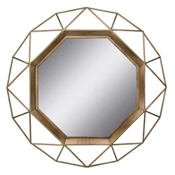Stonebriar Decorative Antique Gold 28.3" Geometric Metal Wire Frame Hanging Wall Mirror with Mountin...