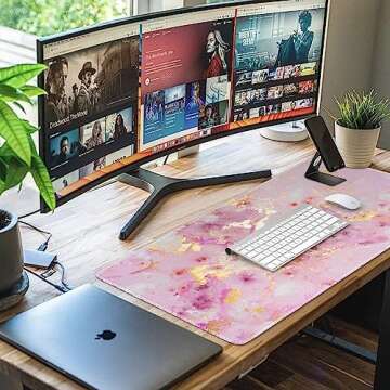 iCasso RGB Gaming Mouse Pad 5-15W, Wireless Charging LED Mousepad 31.9x12.3 inch, XL Large Non-Slip Rubber Base Computer Keyboard Mat for Gaming, Work, Home, Office (Abstract-Pink)