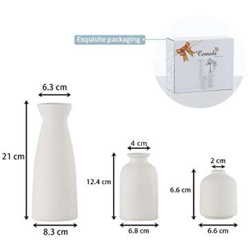 CEMABT White Ceramic vase Set-3 Small Flower vases for Decor,Modern Boho Farmhouse Home Decor,Decorative vase for Pampas Grass&Dried Flowers,idea Shelf,Table,Bookshelf ，Entryway- Distressed