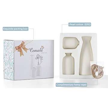 CEMABT White Ceramic vase Set-3 Small Flower vases for Decor,Modern Boho Farmhouse Home Decor,Decorative vase for Pampas Grass&Dried Flowers,idea Shelf,Table,Bookshelf ，Entryway- Distressed