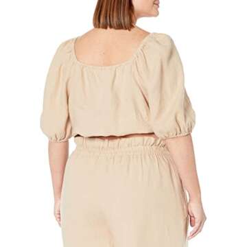 The Drop Women's Evelyn Cropped Square Neck Bubble Top, Hummus, M