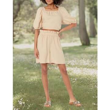 The Drop Women's Evelyn Cropped Square Neck Bubble Top, Hummus, M