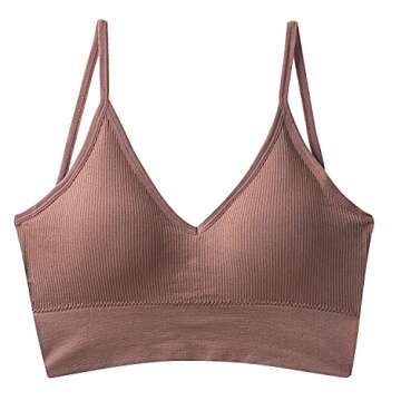 Anmose Sports Bras Tank top Low Back Sleep Bra Seamless Without Steel Ring V Neck Cami Everyday Backless Bra for Women Coffee-S