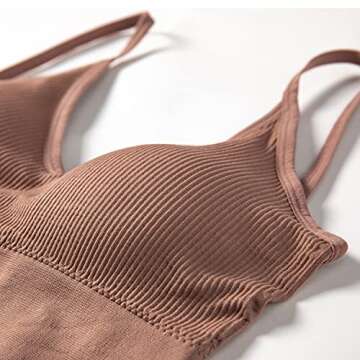 Anmose Sports Bras Tank top Low Back Sleep Bra Seamless Without Steel Ring V Neck Cami Everyday Backless Bra for Women Coffee-S