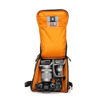 Lowepro GearUp Creator Box Medium II, Mirrorless and DSLR Camera Bag, Camera Case with QuickDoor Access, Made with Recycled Fabric, Orange Padded Interior Dividers, Grey