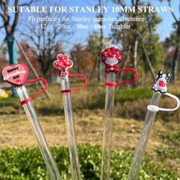 Valentine's Day Straw Covers for Stanley, Amreich Love Straw Toppers Set for Stanley Tumbler Valentines Party Supplies Gifts Cute Straw Covers Cap for Couple Girlfriend