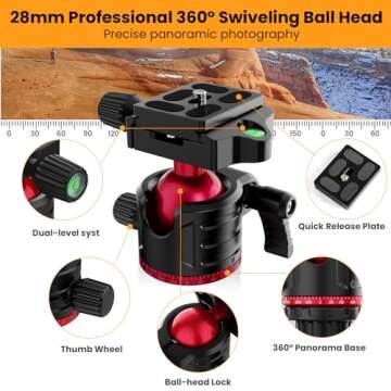 MACTREM Camera Tripod, 74 inch/187cm Aluminum Travel Tripod & Monopod with 360°Ball Head, Lightweight Tripod for Smartphone iPad Canon Nikon Sony Binoculars Laser Level Telescope