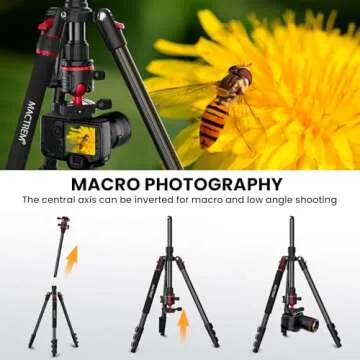 MACTREM Camera Tripod, 74 inch/187cm Aluminum Travel Tripod & Monopod with 360°Ball Head, Lightweight Tripod for Smartphone iPad Canon Nikon Sony Binoculars Laser Level Telescope