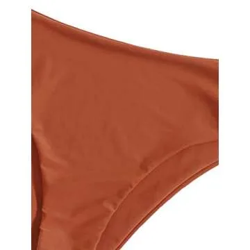 SOLY HUX Women's Triangle Top High Waisted Bikini Bathing Suit 2 Piece Swimsuits Rust Brown Plain S