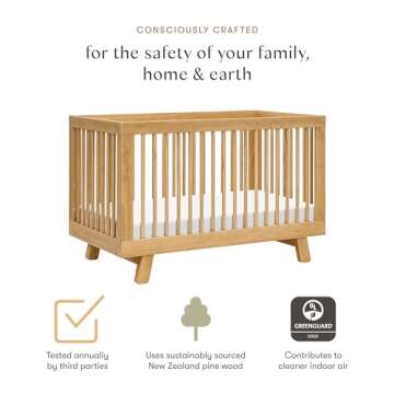 Babyletto Hudson 3-in-1 Convertible Baby Crib with Wooden Toddler Bed & Daybed Conversion - Easy to Assemble & GREENGUARD Gold Certified - 4 Adjustable Mattress Heights - Honey