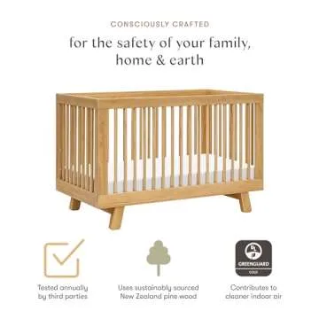 Babyletto Hudson 3-in-1 Convertible Baby Crib with Wooden Toddler Bed & Daybed Conversion - Easy to Assemble & GREENGUARD Gold Certified - 4 Adjustable Mattress Heights - Honey